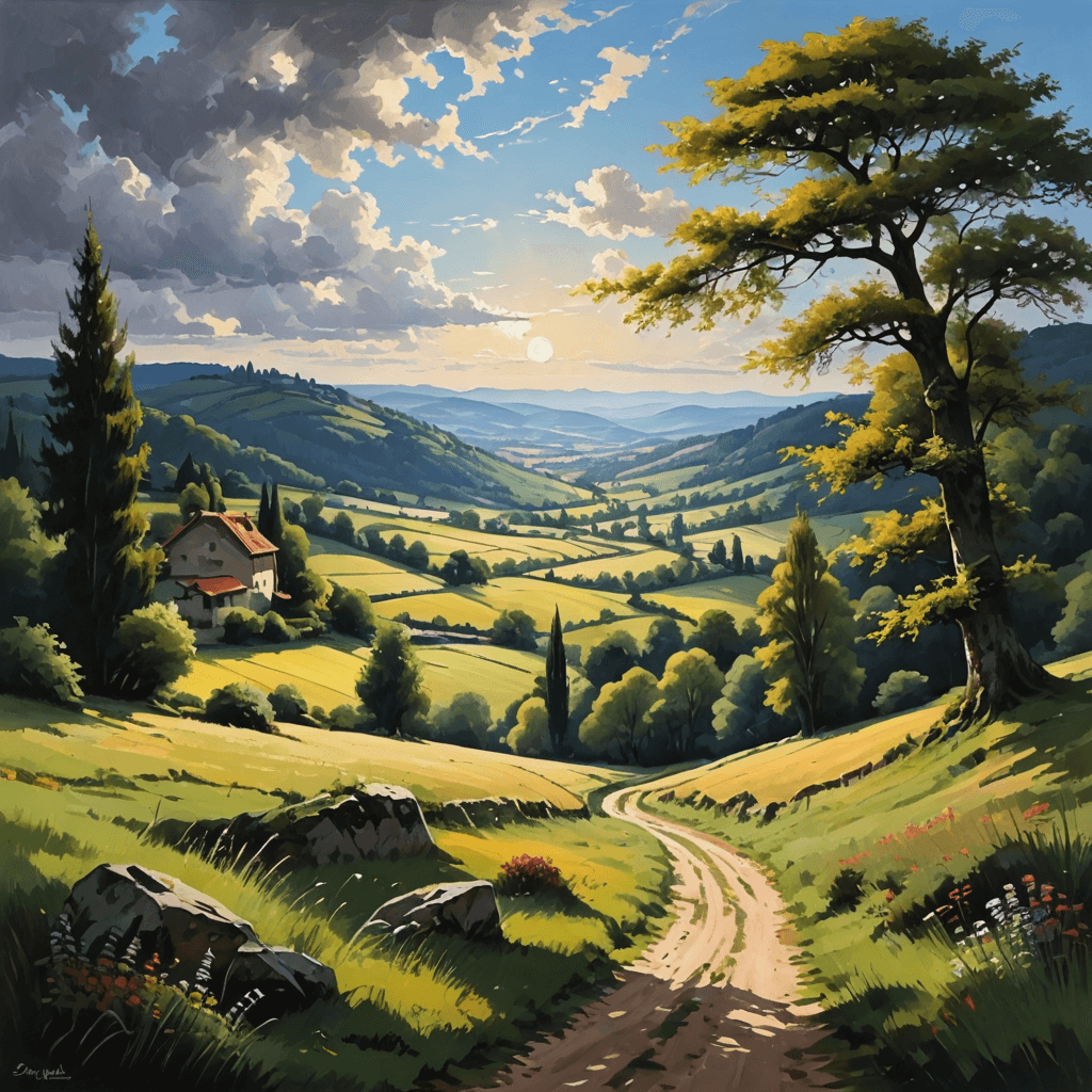AI art mobile app landscape - Lush green meadow illustration by Sinaï
