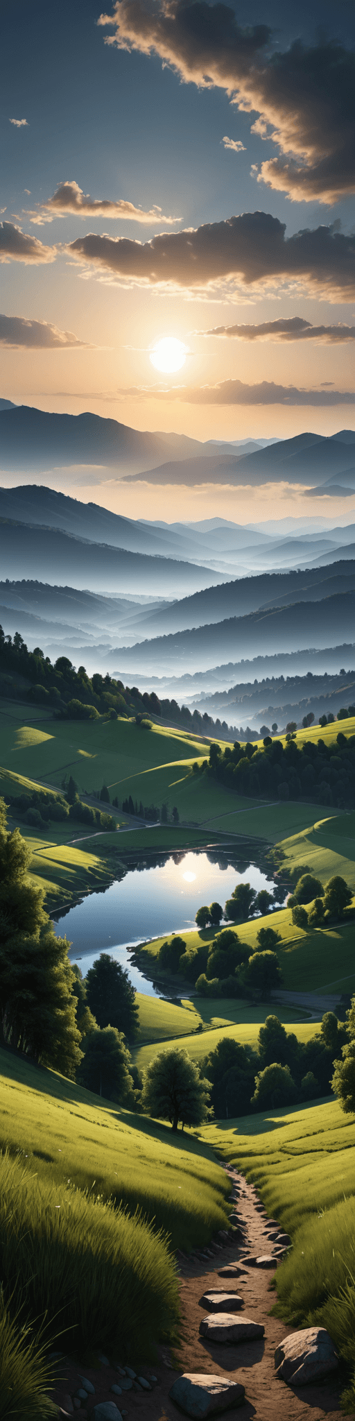 AI art mobile app landscape - Radiant sunrise over hills by Sinaï