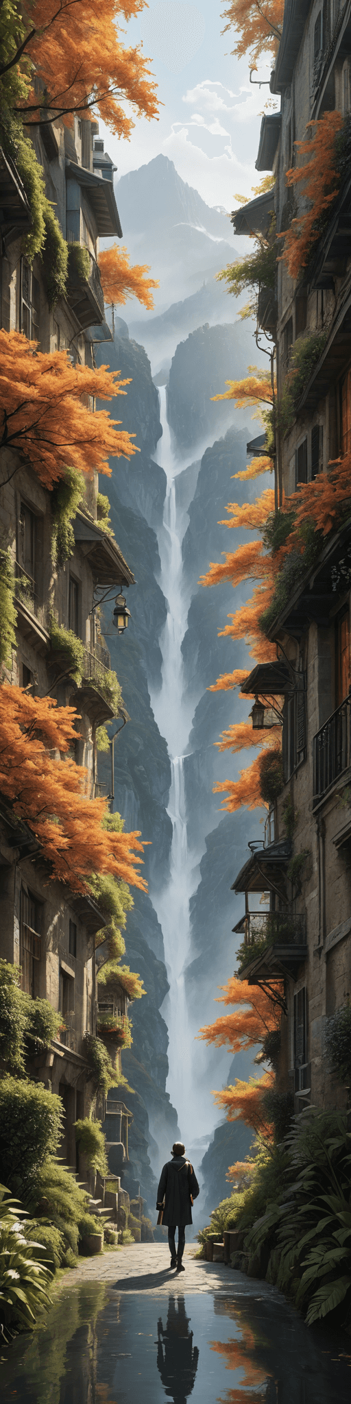 Mobile AI art app example - Misty forest pathway created with Sinaï