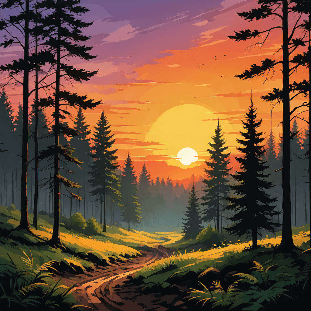 Custom AI landscape illustration - Peaceful forest clearing by Sinaï app
